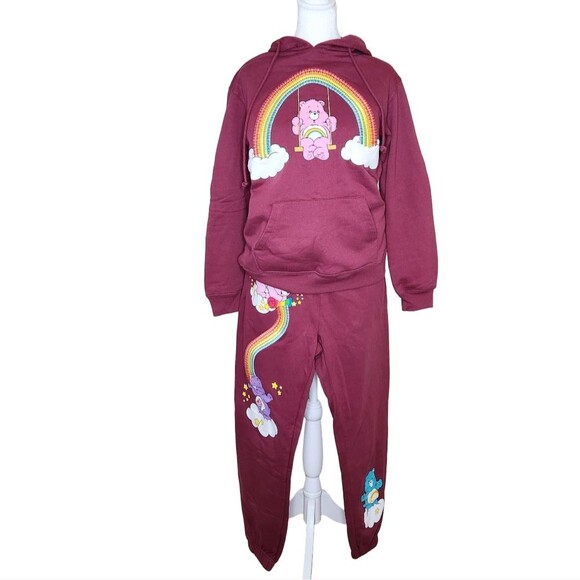 Care Bears Hoodie and Pants Set Burgundy Rainbow 3D Graphic Juniors Small - Picture 1 of 14